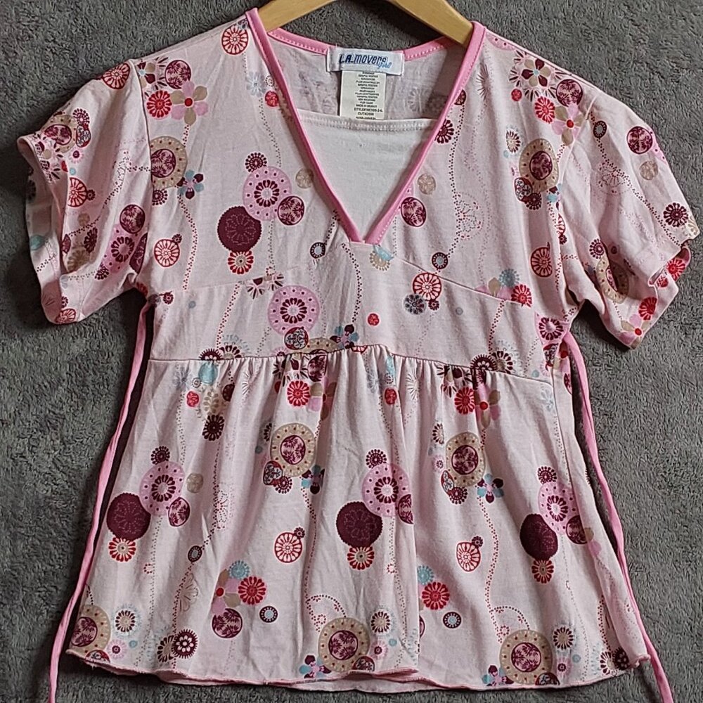 Vintage LA Movers Pink Short Sleeve Baby Doll Top Girl's Size 10/12